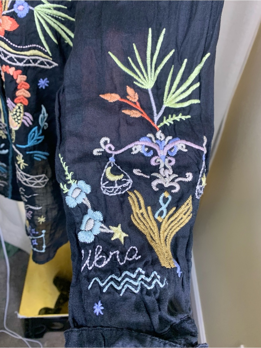 Johnny Was Astrology Zodiac Embroidered Boho Tunic Black XL - Picture 5 of 11